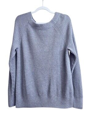 Banana Republic Gray Wool Blend Open Back Tie Neck Knit Crewneck Sweater Medium